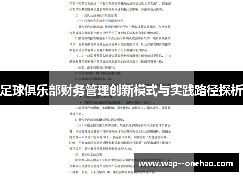 足球俱乐部财务管理创新模式与实践路径探析 足球俱乐部财务管理创新模式与实践路径探析